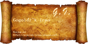 Gogolák Irma névjegykártya